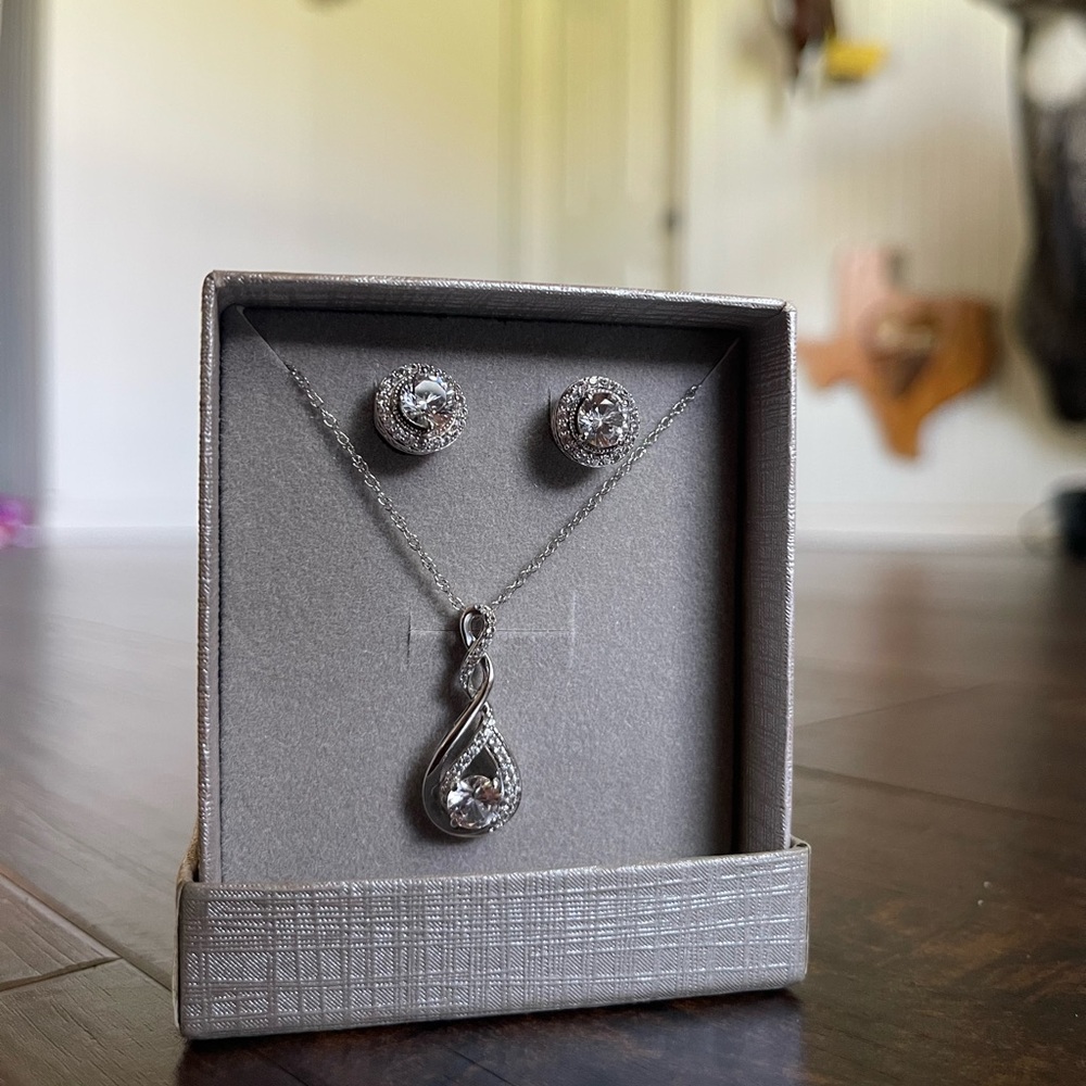 Zales Elegant Silver Necklace and Earring Set